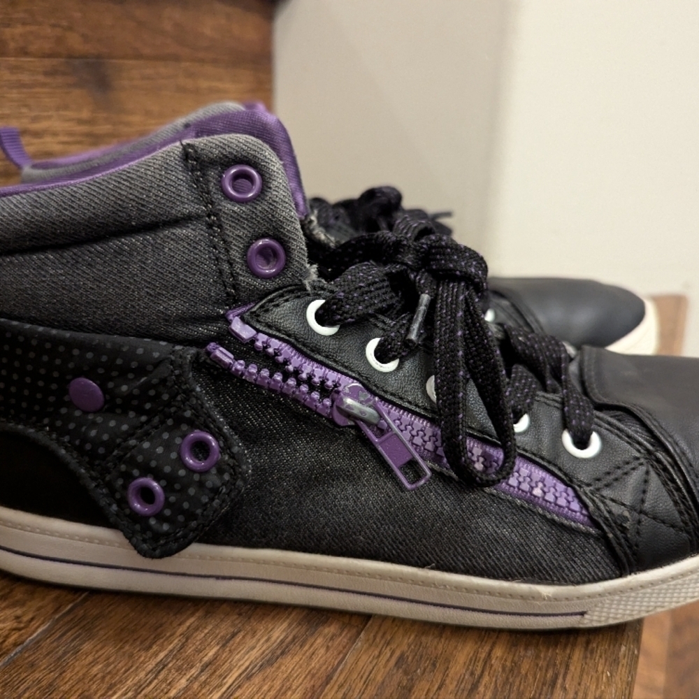 Black and Purple High-Top Vegan Leather Sneakers Sz 10 - Picture 9 of 12